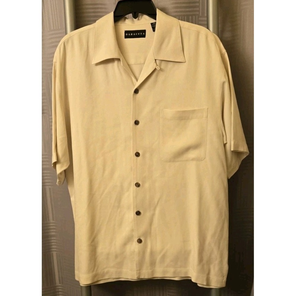 Baracuta‎ Silk Short Sleeve Shirt Men M Cream Y2K